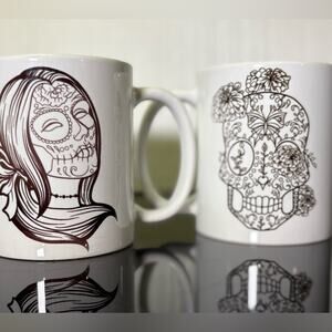 ☕️💀 Sugar Skull / Day of the Dead Mugs – Black Line Art – 11oz 💀☕️